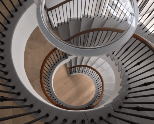 bespoke walnut handrails helical staircase French polishing Dream home ideas Stairway Stairway decorating Stairway design Interior design Stair handrail Modern stairs