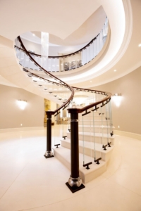 Formby luxurious residential Liverpool staircases handrails black walnut 5 axis CNC machine helical handrail French polish