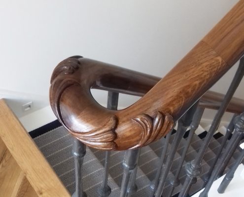Bespoke handrail design 180 wreath hand carved