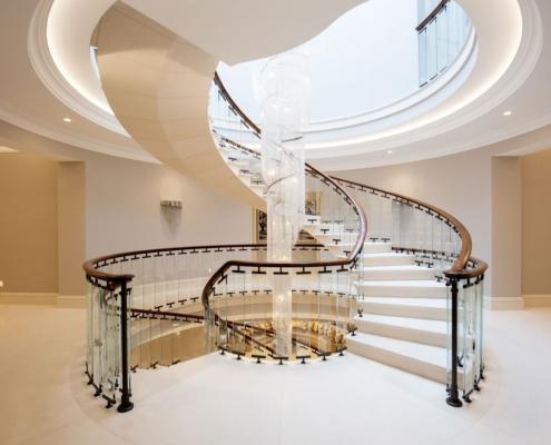Stone spiral staircase with bespoke handrails & balustrade