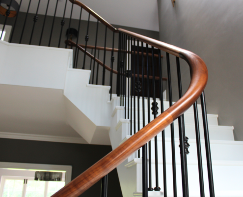 Self-build client Dream home Interior designer Stunning solution Cast concrete staircase Marble cladding Steel balustrade Walnut handrails Cost-effective approach Individual drilled holes Hardwearing lacquer Waxed to a glass level 3D renders Interactive model Client satisfaction