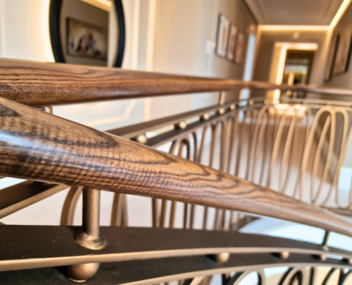 Handrail Gallery - Stunning Ash Material - Volute Design - Dark Walnut Finish