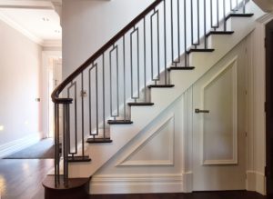 Previous project Private client Design team Home in Manchester Fabrication company Uninspiring Unsafe balustrade Curved continuous handrails FSC certified sapele Bespoke metal balusters Powder-coated grey Compliment the decor Square balusters No core rail CNC machine pockets French polishers Stained and polished Bring to life