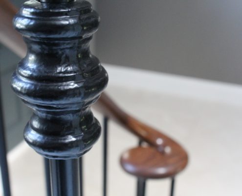 Close up of cast iron spindle detail painted Black