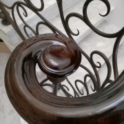Handrail Creations Monaco project timber handrail survey manufacture curved handrails helical handrails twisted handrails wrought iron balustrade stone stairs walnut rails French polisher traditional shellac finish