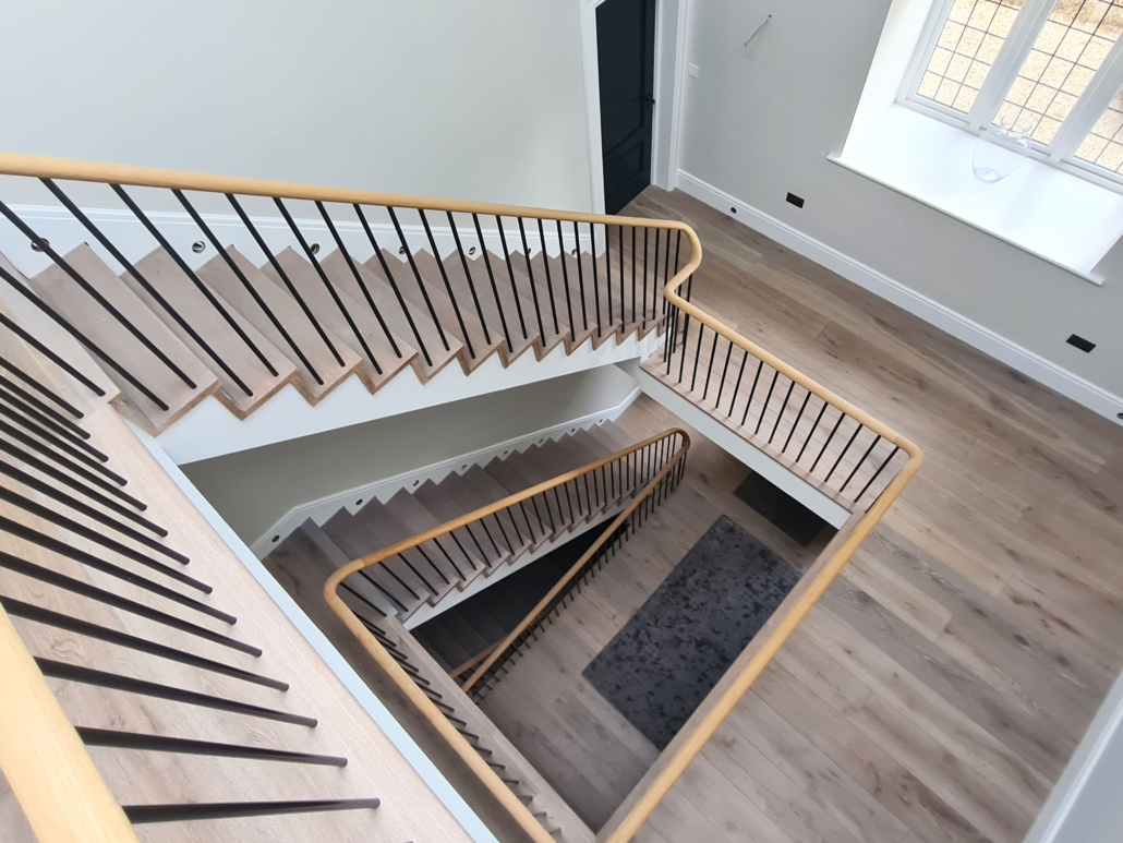 Handrail Creations, design team, oak handrail, steel spindle, pre-assembly, installation, Surrey, attention to detail, private client, timber staircase.