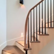 Handrail Creations, bespoke staircases, plain tapered spindles, unique designs, Victorian retreat, curved wooden staircase, softwood spindles, contemporary home, glass and LED lighting, oak staircase, residential gallery.